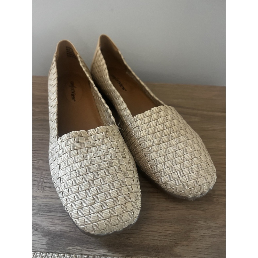 Comfortview Knit Slip On Flats Womens 9.5 Madie Stretch Beige Casual Shoes O1
